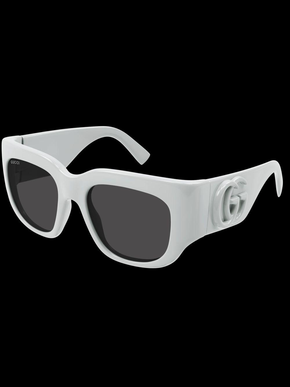 Gucci White Thick-Frame Sunglasses with Dark Lenses